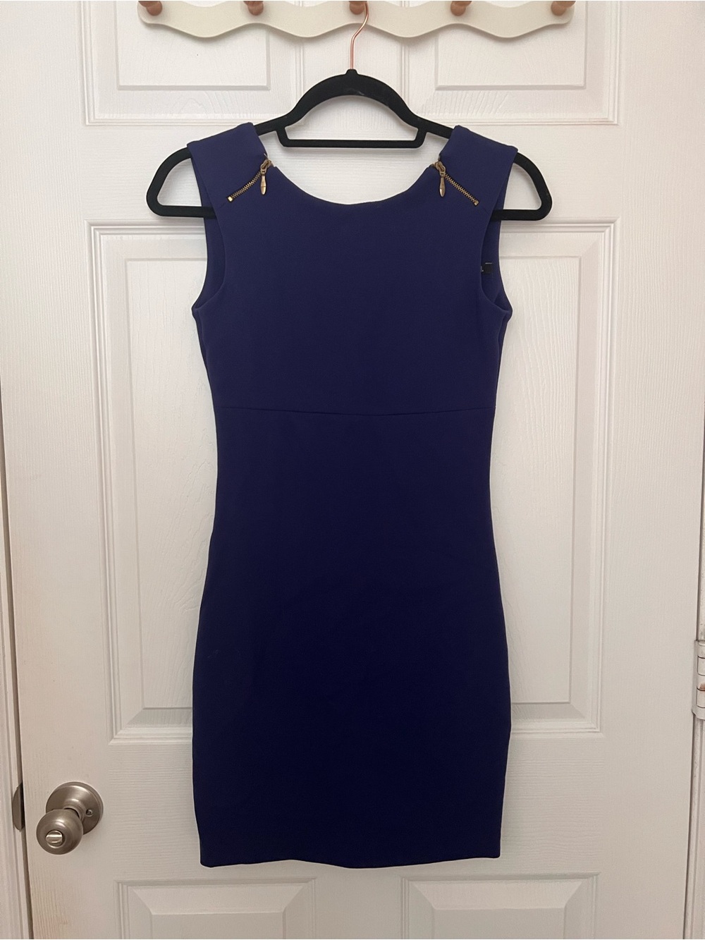Zara Royal Blue Sleeveless Sheath Dress with Gold Zipper Details